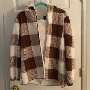 Plaid Sherpa Hooded Cardigan